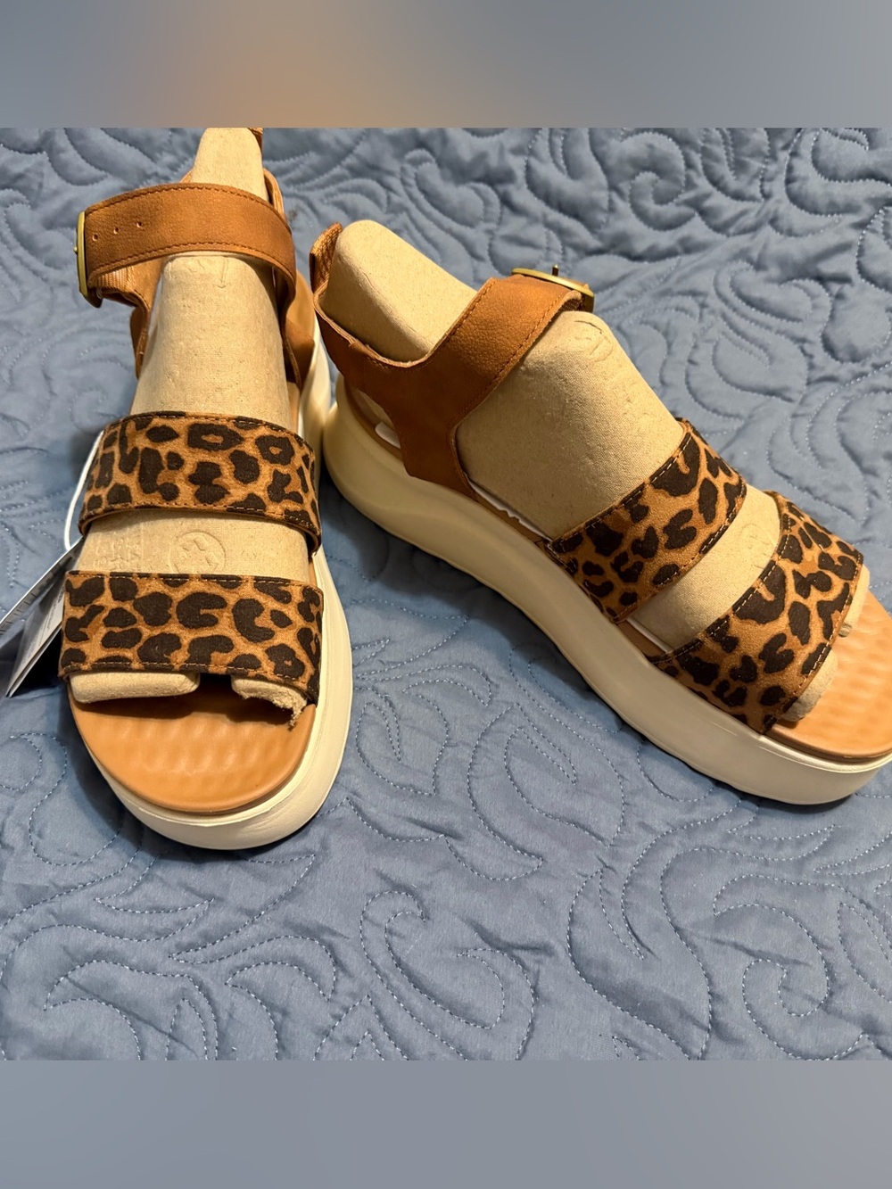 Hey Dude Leopard-Print Platform Sandals in Brown and Cream